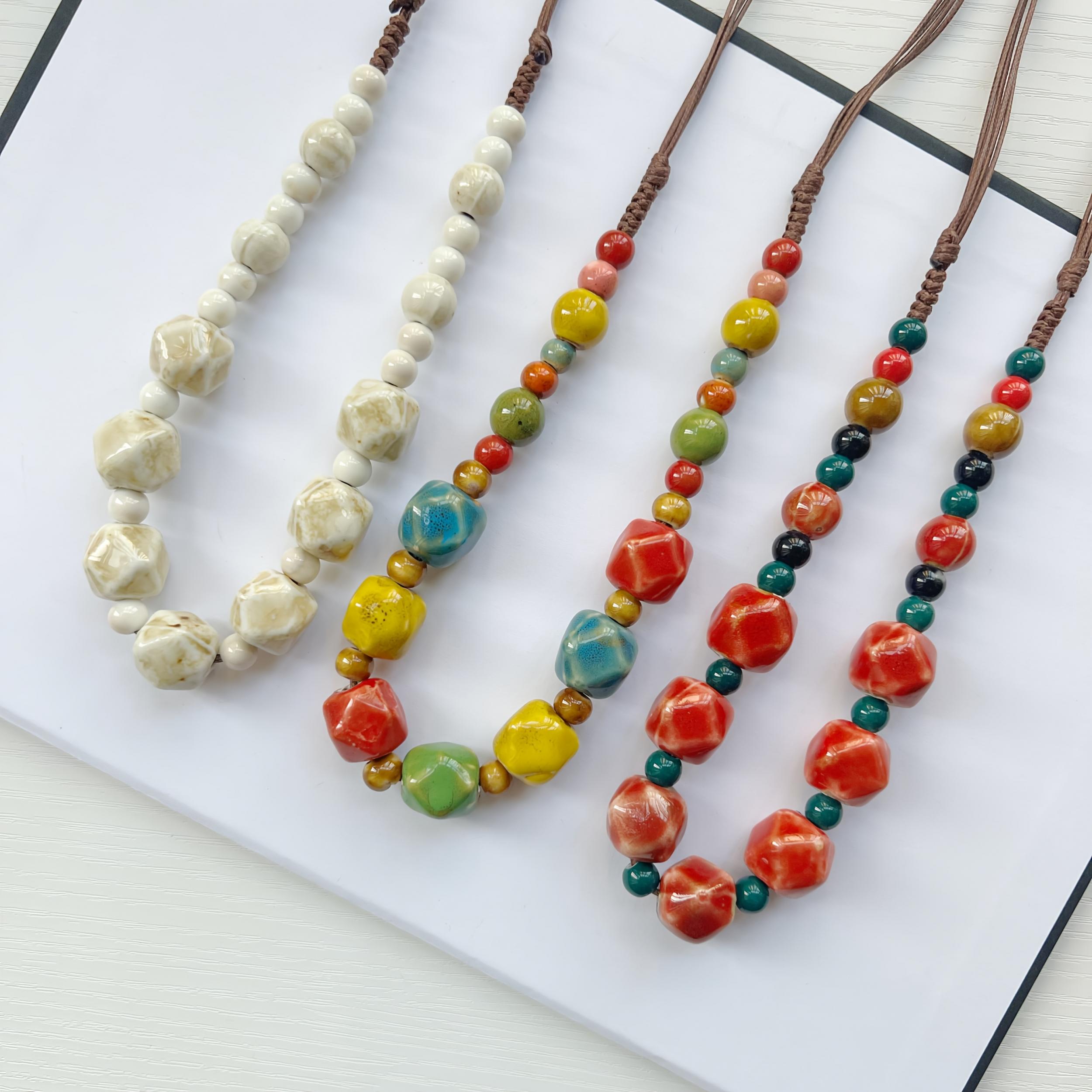 Colorful Ceramic Bead Necklace for Women, Unique Patterns & Shapes